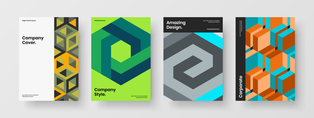 Fototapeta premium Clean journal cover design vector layout composition. Original mosaic hexagons corporate brochure illustration bundle.