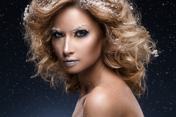 Woman with curly hair and winter theme