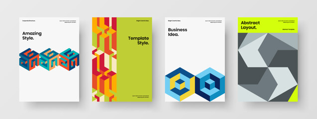 Premium annual report design vector template composition. Modern geometric pattern corporate brochure concept collection.