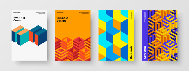 Fototapeta premium Abstract annual report A4 vector design illustration composition. Modern mosaic hexagons company identity layout set.