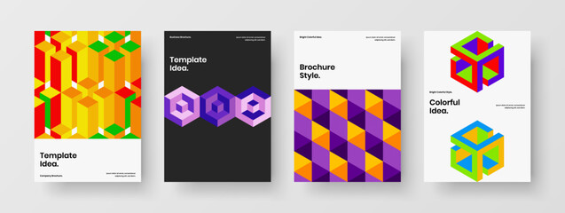 Clean company brochure A4 vector design concept composition. Amazing geometric shapes booklet template bundle.