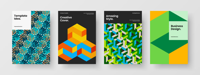 Fototapeta premium Simple mosaic hexagons magazine cover template collection. Bright poster A4 vector design illustration composition.