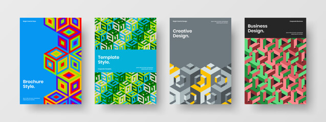 Fototapeta na wymiar Creative geometric hexagons placard concept set. Premium banner A4 design vector illustration bundle.