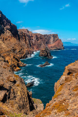 Colorful rock formations at Ponta de Sao Lourenco, Madeira coast. Portugal