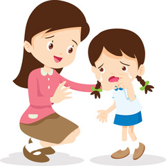 Teacher Comforting Upset Elementary School Pupil.teacher comforting crying preschool Girl.sad children wants to embrace