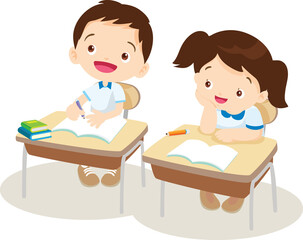 Back to school, happy Pupils children learning computer reading books concept