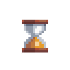 Hourgass Done, pixel art icon. Design for logo, web, mobile app, sticker, badges and patches. Video game sprite. 8-bit. Isolated vector illustration.  