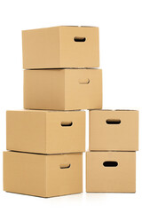 Empty and closed boxes on the white background