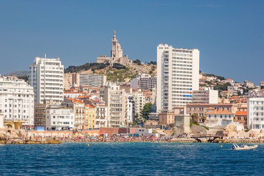 Plage des Catalans beach in Marseille seen from the Mediterranean sea