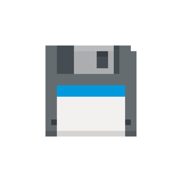 Floppy disk save icon. Pixel art stile. Video game 8-bit sprite. Isolated vector illustration. 
