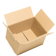 Empty and open box on the white background
