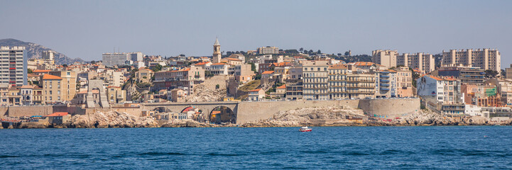 Marseille city seen from the sea in France