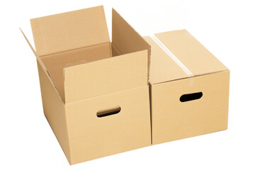 Empty and closed boxes on the white background