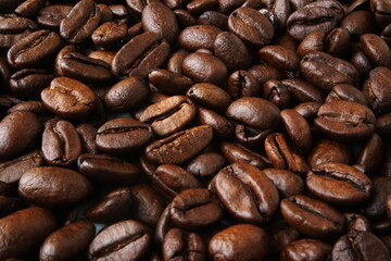 Coffee beans background, roasted Coffee beans texture. Its coffee time concept. 
