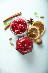 Traditional homemade plum jam with spices