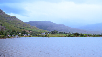 View across Loch Torridon to the village of Torridon in the Scottish highlands