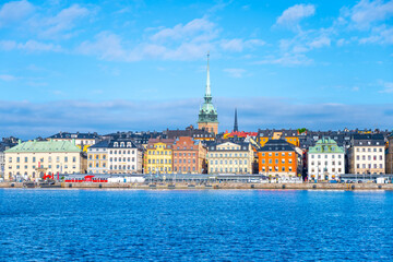 Obraz premium Panoramic view of colourful houses in Old Town of Stockholm