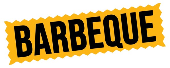 BARBEQUE text written on orange-black zig-zag stamp.
