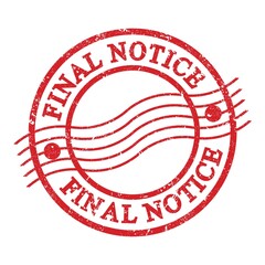 FINAL NOTICE, text written on red postal stamp.