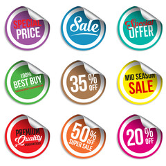 Realistic price tags collection. Special offer or shopping discount label. Retail paper sticker. Promotional sale badge. Vector illustration.
