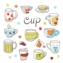 contour and spot drawings, cup set, fun cups