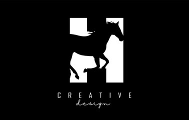 Vector illustration of abstract letter H with horse shape cut.