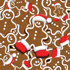 Gingerbread Man Christmas Santa Claus Cookie Vector Seamless Repeat Tilable Pattern Background