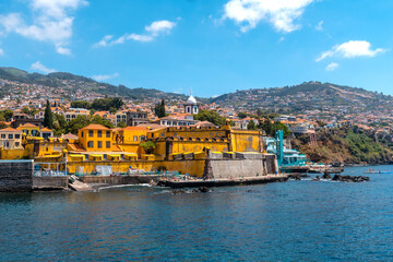 Forte de Sao Tiago on the beach of Funchal, in summer by the sea. Madeira