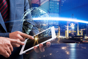 Businessman using digital tablet. Business global internet connection application technology...