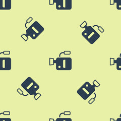 Blue Cinema camera icon isolated seamless pattern on yellow background. Video camera. Movie sign. Film projector. Vector