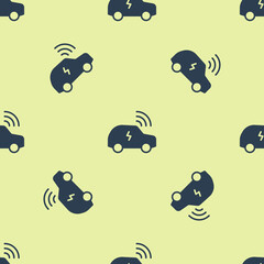 Blue Smart car system with wireless connection icon isolated seamless pattern on yellow background. Remote car control. Vector