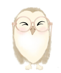 Cute smart owl with glasses . PNG