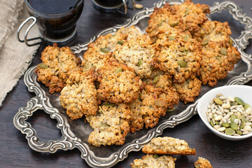 Sweet oatmeal cookies with sunflower seeds and pumpkin seeds