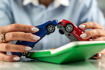 Car dealer woman businesswoman signing car insurance document or rental paper.
