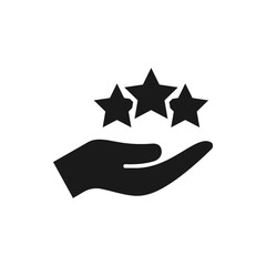 Three stars on hand icon flat style isolated on white background. Vector illustration