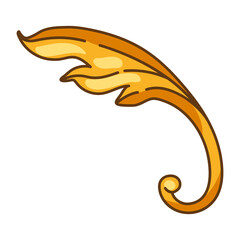 Decorative floral element in baroque style. Golden curling plant.