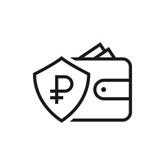 Ruble sign on shield and wallet icon design isolated on white background. Vector illustration
