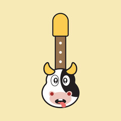 vector graphic illustration, cow head guitar, suitable for music hobby, product element, logo or mascot