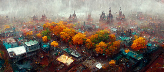 AI generated autumn rainy city 2 Illustration