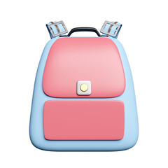3d blue backpack, school bag floating icon isolated. back to school, education concept, 3d render illustration