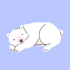 Sleeping cute polar bear in cartoon style. Isolated illustration with an animal.