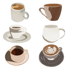 Cup of coffee set illustration isolated on white background.