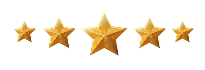 Five stars icon. Stars rating review icon.Vector stars set of realistic metallic golden stars isolated on white background. Symbol wye of leadership. Vector illustration