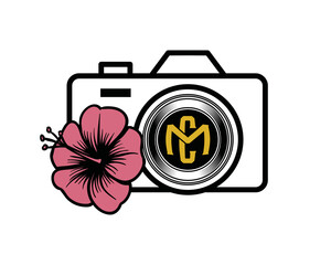 Photo camera and Video with Flower vector icon. Photography Lens icon.
