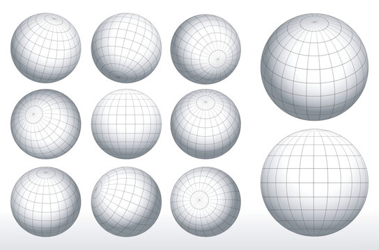 set of globe grid earth planet or sphere wire frame isolated. eps vector