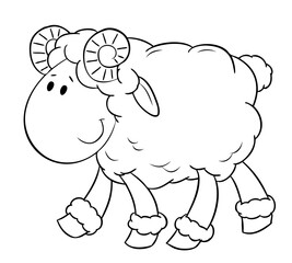 Sheep. Element for coloring page. Cartoon style.