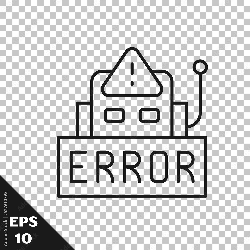 Poster black line error in the operation program of the robot icon isolated on transparent background. a br