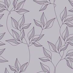 Fototapeta premium Seamless leaf pattern vector. Abstract line leaves and branches floral backdrop illustration. Wallpaper, background, fabric, textile, print, wrapping paper or package design.