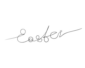 Easter text inscription handwritten word Continuous one line drawing made of thin line, Hand drawn minimalist illustration, Design element for Easter holidays vector