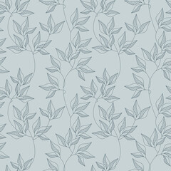 Vector leaves seamless pattern vector. Abstract line branches floral backdrop illustration. Wallpaper, background, fabric, textile, print, wrapping paper or package design.